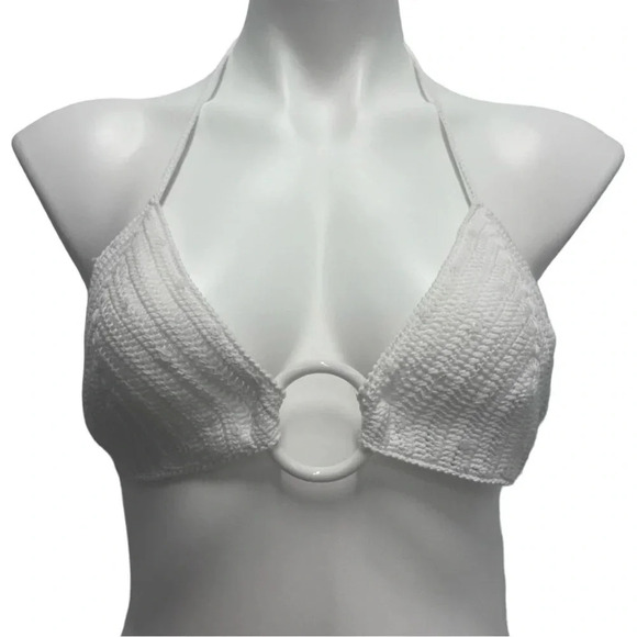 SOLID & STRIPED The Iris Triangl Swimwear Bikini Top Crochet Sequins White NWT - Picture 4 of 9